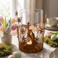 Farol con conejos, decoración primaveral, decoración de metal con flores, pátina Pascua Ø11.5cm H18cm | Floristik24.es