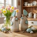 Gallo de cerámica para decoración de cocina, color blanco, azul y marrón, altura 14,5 cm, 2 unidades | Floristik24.es