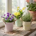 Maceta decorativa, cubo de metal para plantar, maceta con asas, rosa/verde/amarillo estilo shabby chic Ø15cm H13cm juego de 3 piezas | Floristik24.es