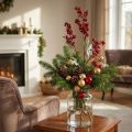Rama de bayas artificiales, rama artificial roja, decoración navideña, 74 cm | Floristik24.es