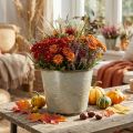 Maceta, decoración otoñal, recipiente de metal con hojas doradas Ø25,5cm H22cm | Floristik24.es