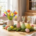 Figuras decorativas de conejo en madera pastel, conejitos de Pascua con collar de perlas, 14,5 x 5 cm, 3 piezas | Floristik24.es