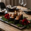Velas de pilar negras, ranuradas, 70/90 mm, juego de 4, decoración, Adviento, sin humo | Floristik24.es