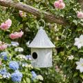 Casita para pájaros para colgar de metal en color blanco azul Ø15cm H21cm | Floristik24.es