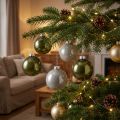 Bolas navideñas de cristal color gris oliva y plata, Ø7,5cm, 12 unidades | Floristik24.es