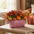 Cuenco con decoración de hojas, jardinera, decoración de otoño, maceta de metal rojo vino L38cm H15cm | Floristik24.es