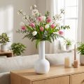 Jarrón decorativo moderno de metal blanco crema Ø10,5cm H25,5cm | Floristik24.es
