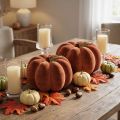 Calabazas decorativas flocadas – Decoración de mesa otoñal en un rico tono marrón rojizo, 20 cm, 2 unidades | Floristik24.es