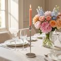 Candelabro de metal plateado con decoración para velas de palo Al 31cm | Floristik24.es