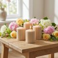 Velas de pilar vela acanalada beige 70/90mm 4 piezas | Floristik24.es