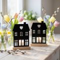 Casa farol de metal negro con base de madera Al.15cm 2uds | Floristik24.es