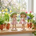 Figuritas decorativas de niñas con sombreros, rosa y verde, 6,5 x 5,5 x 14,5 cm, 2 unidades. | Floristik24.es
