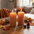 Velas de pilar de color liso, naranja melocotón, 85×150 mm, juego de 2, larga duración, velas decorativas | Floristik24.es