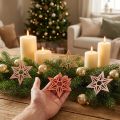 Estrellas de madera decoración navideña estrellas de madera naranja 8cm 16 piezas | Floristik24.es