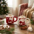 Taza navideña de cerámica pareja navideña rojo blanco H8,5cm 2ud | Floristik24.es