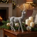 Ciervo decorativo figura decorativa reno decorativo flocado gris Al.46cm | Floristik24.es