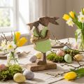 Conejito madre con niño, decoración de Pascua, primavera, conejito de Pascua de madera, natural, verde, amarillo H22cm | Floristik24.es