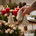 Mini árbol de Navidad decoración de mesa champán blanco H8cm 12 piezas | Floristik24.es