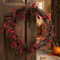 Corona artificial de rosa mosqueta decorativa de otoño roja Ø50cm | Floristik24.es