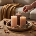 Velas decorativas cilíndricas, mezcla de 3 tonos marrones, color sólido, 70x120 mm, juego de 12 para crear ambiente y decorar el hogar. | Floristik24.es