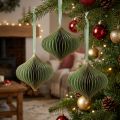 Adornos navideños vintage, papel verde y dorado, Ø8cm, juego de 4 | Floristik24.es