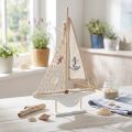 Decoración velero madera pino sobre base blanco natural H39cm | Floristik24.es