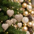 Corazón con purpurina para colgar champagne 6cm x 6,5cm 12uds | Floristik24.es