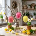 Percha decorativa Huevos de Pascua craquelado amarillo/rosa/rojo Ø15cm 3 piezas | Floristik24.es