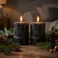 Velas de pilar negras, teñidas en su totalidad, 85 x 120 mm, juego de 2, decoración de mesa rústica | Floristik24.es