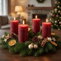 Velas rústicas de pilar en rojo oscuro, 70 x 120 mm, juego de 4, larga duración, efecto mármol, elegante decoración navideña. | Floristik24.es