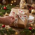 Cinta de regalo Cinta navideña gnomo crema 25mm 20m | Floristik24.es