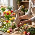 Conejito de madera Primavera Pascua Decoración Conejito decorativo H25cm | Floristik24.es