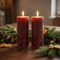 Velas de pilar rojo oscuro con aspecto de mármol, 85 x 200 mm, juego de 2: larga duración para romance y festividad. | Floristik24.es