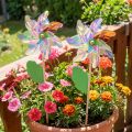 Molinillo de Flor con Hoja Molino de Viento Colores Iridiscentes Ø24cm 2uds | Floristik24.es