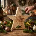 Estrella de madera Estrella de madera de pie Paulownia natural 30cm | Floristik24.es