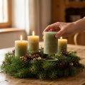 Velas de pilar de color sólido, verde oliva, 70 x 100 mm, juego de 4, larga duración, cera de alta calidad. | Floristik24.es