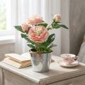 Rosa decorativa en maceta, románticas flores de seda, peonía rosa | Floristik24.es