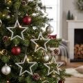 Adorno navideño estrella colgante plata brillo 7.5cm 40p | Floristik24.es