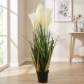 Hierba de caña en maceta Planta artificial en maceta Crema, Verde 79cm | Floristik24.es