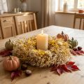 Corona decorativa, corona de avena, corona natural, siemprevivas, amarillas, Ø29cm | Floristik24.es