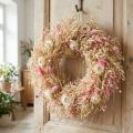 Corona decorativa, corona de avena, corona natural, siemprevivas, rosa, Ø29cm | Floristik24.es