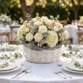 Cesta redonda decorativa, blanca y marrón, Ø29cm, macetero tejido, regalo, decoración de boda | Floristik24.es
