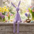 Conejo de Pascua sentado, flocado, lila, 56 cm | Floristik24.es