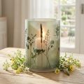 Farol grande de cristal decorativo con motivo prado blanco y verde Al. 24 cm | Floristik24.es