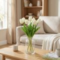 Tulipanes artificiales blanco crema tacto real 38cm 7 uds | Floristik24.es