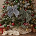 Lazo decorativo colgante, lazo navideño, terciopelo, acanalado, 24 cm, 2 piezas | Floristik24.es