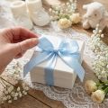 Cinta decorativa para regalo, cinta azul claro, orillo azul, 15 mm, 3 m, 10 unidades | Floristik24.es