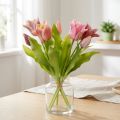 Corona de flores artificiales de tulipanes morados y rosas, 7 unidades en ramo de 34 cm | Floristik24.es
