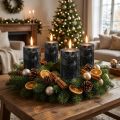 Velas de pilar negras macizas de 70×80 mm, juego de 4: elegantes velas decorativas para coronas de Adviento y Halloween. | Floristik24.es