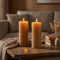 Juego de velas de pilar XXL, color miel, crea un ambiente acogedor, 85 x 200 mm, 100 h de duración, paquete de 2 | Floristik24.es